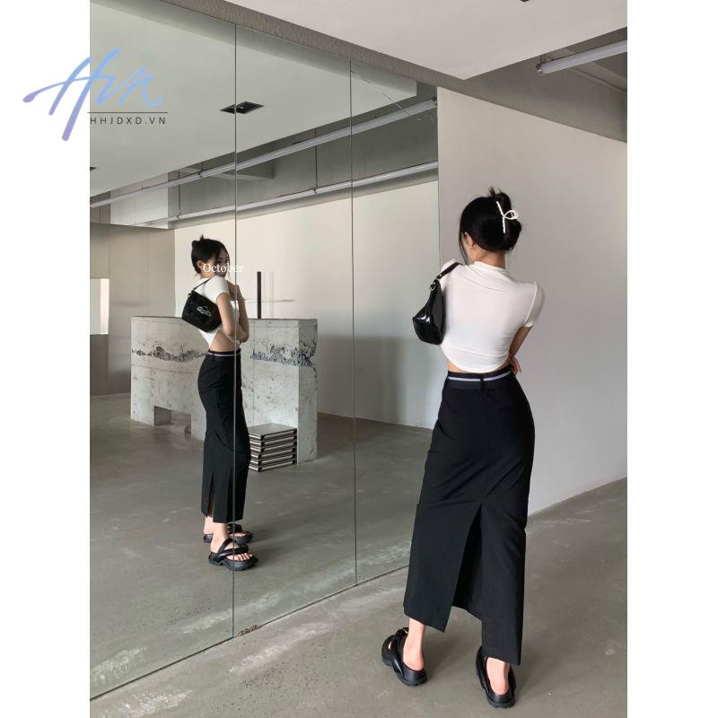 Chân Váy Xẻ Tà Lưng Cao Màu Xám Thời Trang Mùa Hè Xinh Xắn Cho Nữ