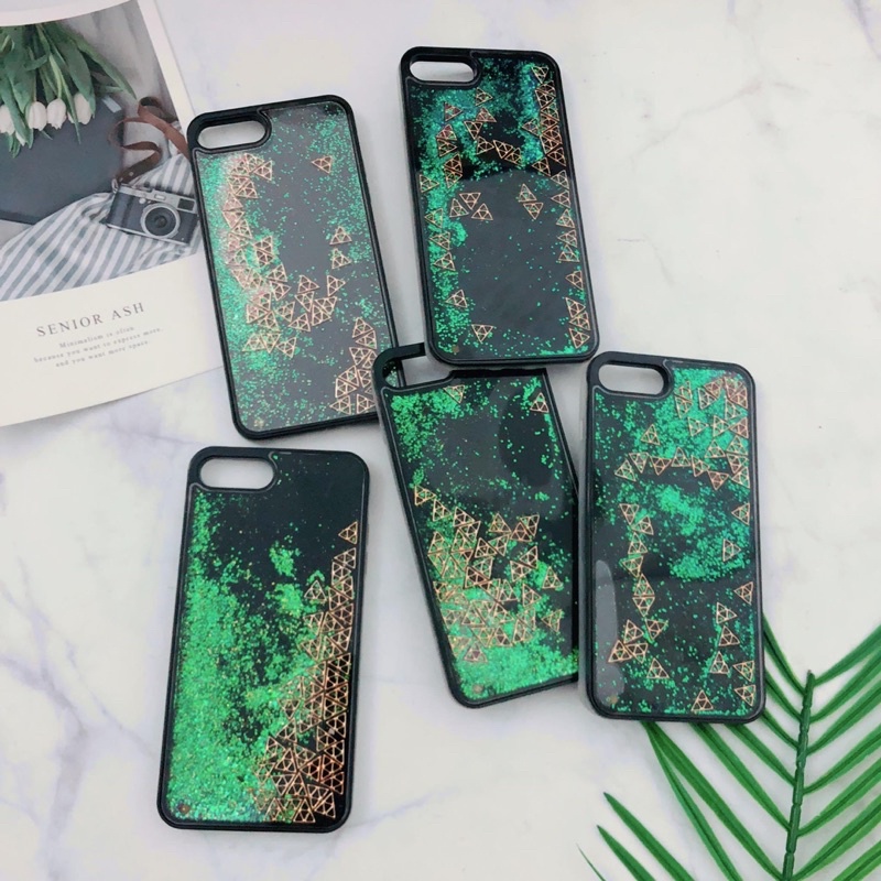 Ốp Lưng iphone 7Plus/8Plus Kim Tuyến Nước Hình Học Viền Nhựa Dẻo