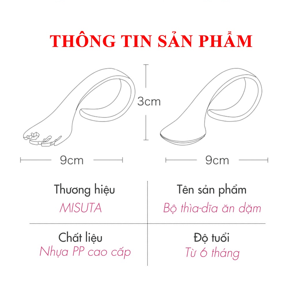 Bộ thìa dĩa ăn dặm cho bé - Bộ thìa dĩa ăn dặm cho bé nhựa PP cao cấp, tay nắm tròn, chịu được nhiệt độ cao