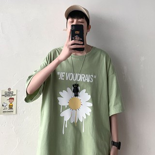 [NY8672] Áo thun nam ngắn tay cổ tròn form rộng in "Hoa cúc" áo phông (NELLY)