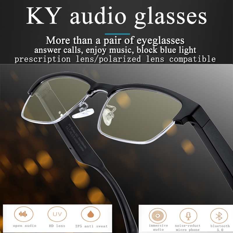 VKY2 kính bluetooth thông minh kết nối xương cuộc gọi tai nghe TWS chống thấm mồ hôi thể thao âm nhạc kính thông minh quà tặng kính râm