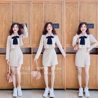 Set áo dạ kèm nơ+ chân váy