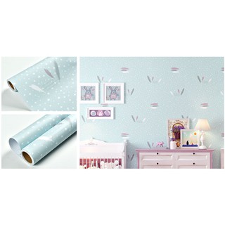 Cuộn 5M PVC giấy dán tường (có sẵn keo dán) – NỀN XANH SAO LÔNG VŨ YJ122