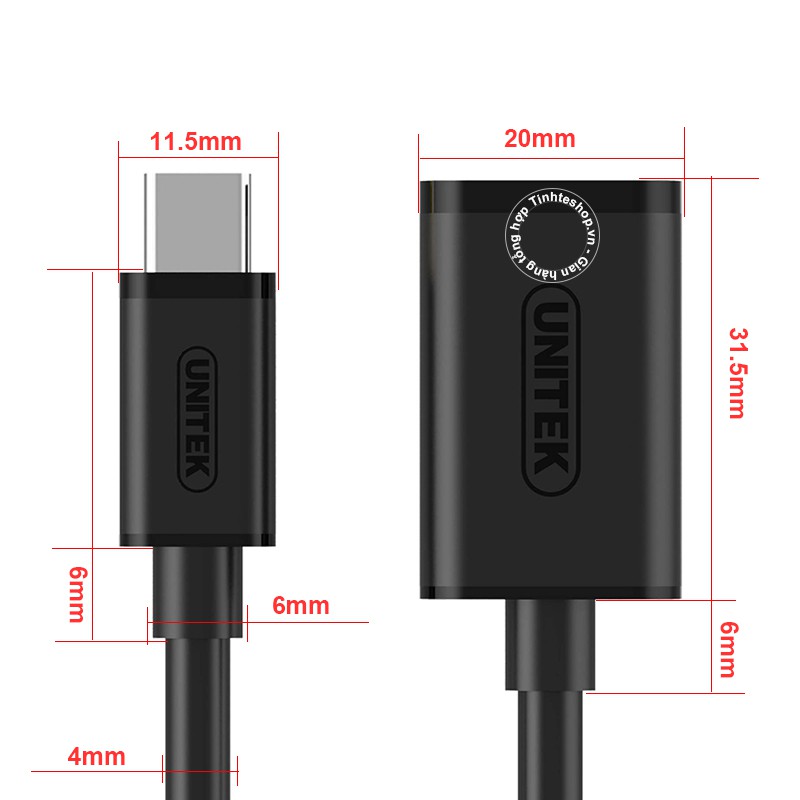 Dây USB type-C OTG - USB-C 3.1 đực ra USB 3.0 cái cắm Chuột Bàn phím USB flash cho Macbook Smartphone 1M Unitek Y-C476BK