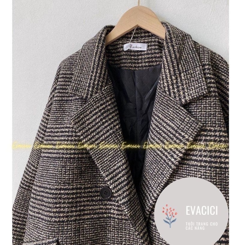 Áo khoác dạ nữ 2 lớp dày dặn from rộng hàn quốc cổ vest 1 khuy HOTHIT nâu đen