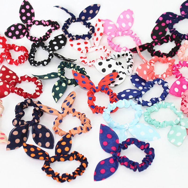 Băng Đô Cao Su In Họa Tiết Chấm Bi Thắt Nơ Tai Thỏ Nhiều Màu Dễ Thương Cho Nữ