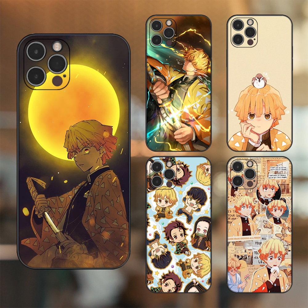 Ốp lưng iPhone 12 Pro dẻo đen cạnh vuông in hình Zenitsu Kimetsu no Yaiba