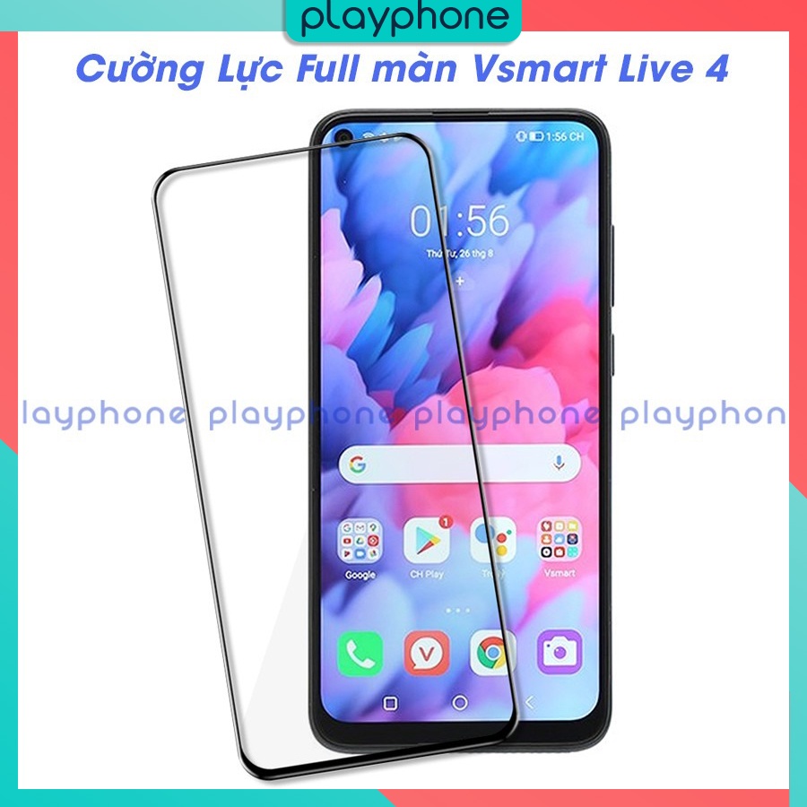 Kính Cường Lực Full Màn Hình Vsmart Live 4 / Live4 Không Lấn Màn Kèm Bộ Phụ Kiện Dán Playphone