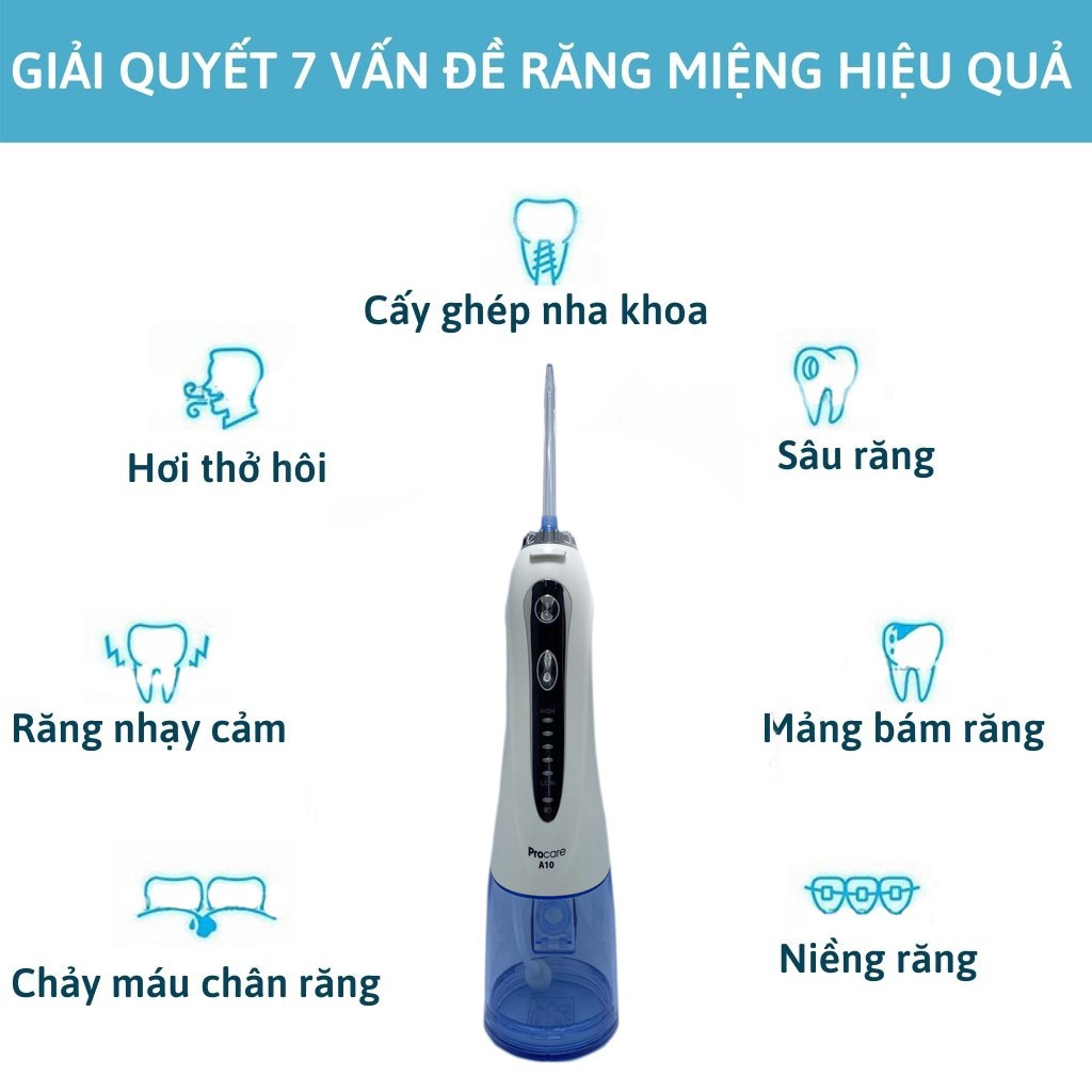 Máy tăm nước, Tăm nước Procare A10 chính hãng - 6 đầu phun chuyên nghiệp - Soleil home