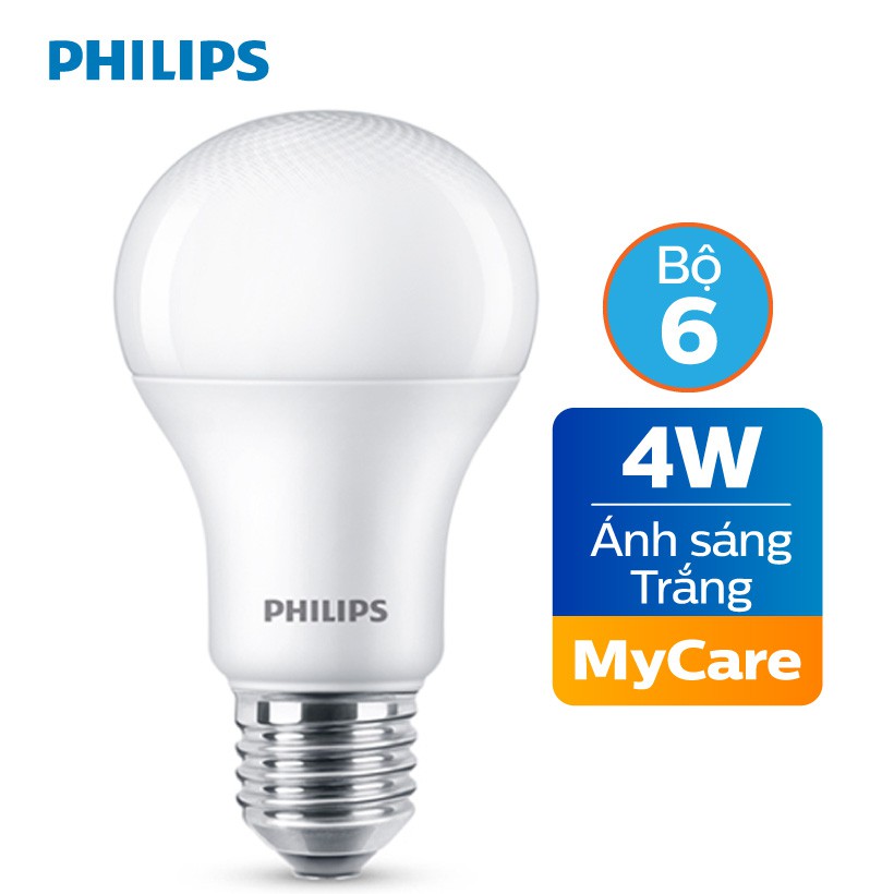 Bộ 6 Bóng đèn Philips LED MyCare 4W 6500K E27 A60 - Ánh sáng trắng