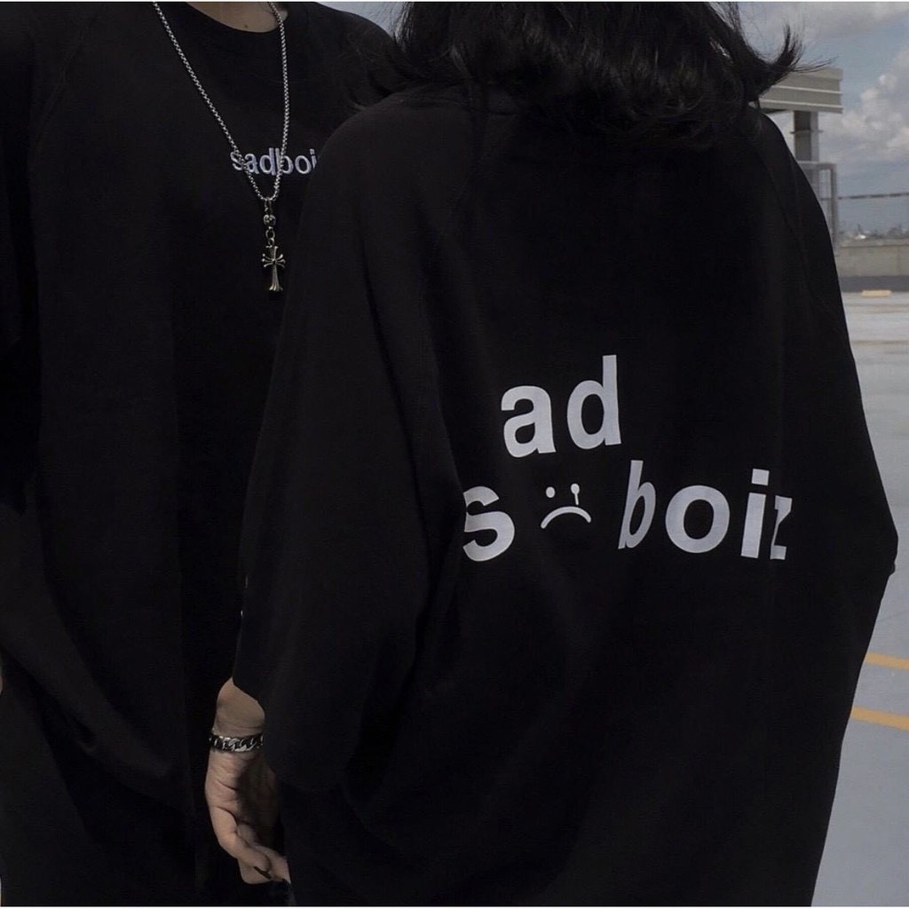 Áo Thun Sadboiz Màu Đen Chữ Trắng Form Rộng Tay Lỡ, Áo Phông Unisex Win Clothing