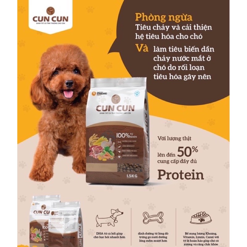 thức ăn thú cưng thức ăn cho chó hạt tươi cun cun dành cho mọi loại cún 1,5kg