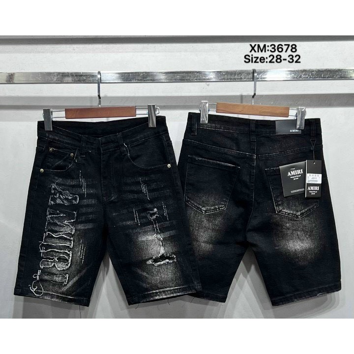 Quần short jean namđen rách vá vải kiểu boy phố phối khóa vải co giãn ôm gọn mẫu mới cao cấp-AHFASHION