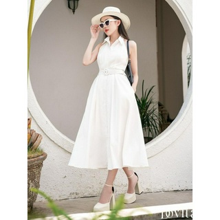 Dovita Đầm dài Emma #0018 cổ sơ mi không tay chiếc eo thanh lịch xinh xắn đi làm đi chơi