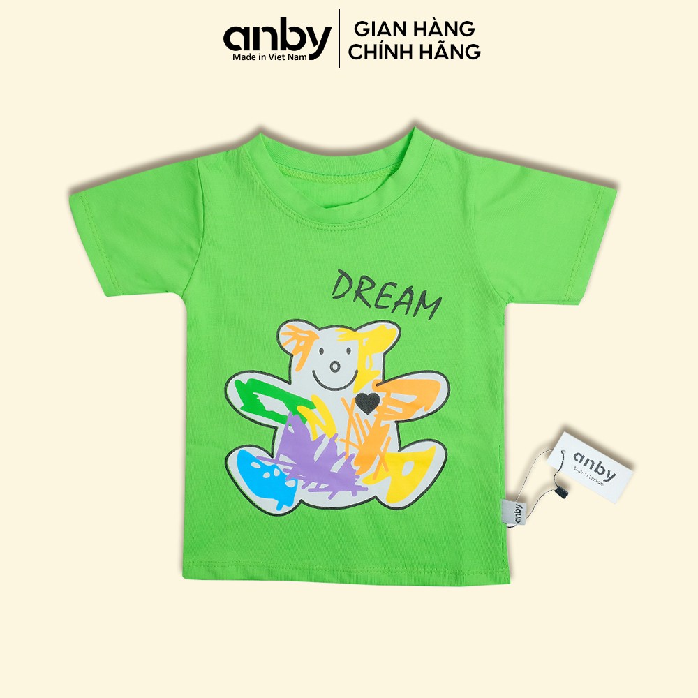 Áo cotton cộc tay trẻ em cho bé trai và gái ANBY nhiều màu hình gấu dream xinh xắn