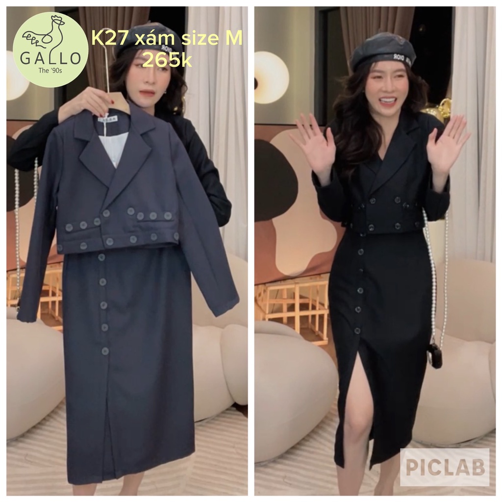 Mã K27 size M - Set vest + chân váy dài xẻ cao hàng Loan Lâm Quảng Châu