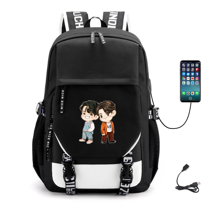 Balo Khóa Trắng Vát in hình BRIGHTWIN 2gether BL Thái Lan anime chibi đi học tiện lợi