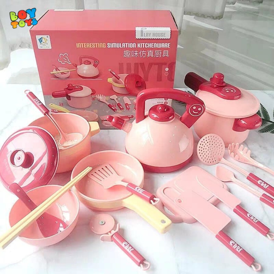 Bộ đồ chơi nấu ăn màu hồng siêu đáng yêu cho bé