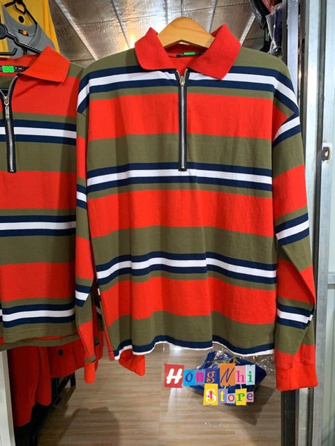 ÁO THUN SỌC TAY DÀI DÂY KÉO - ÁO POLO ZIP UNISEX - MM