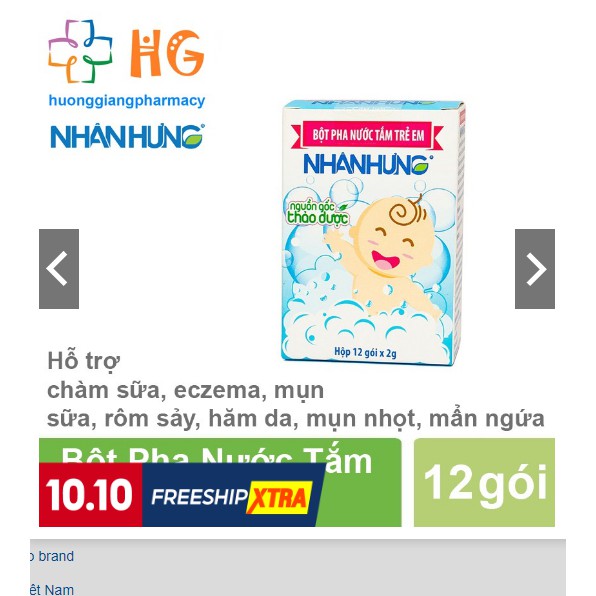 Bột pha nước tắm trẻ em Nhân Hưng (Hộp 12 và 30 gói)