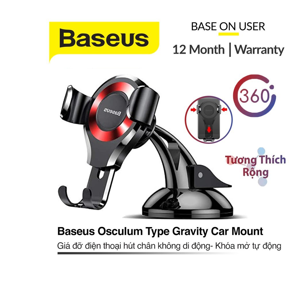 Gía đỡ điện thoại Baseus Osculum Type Gravity hít chân không xoay 360 độ chất liệu nhựa giả kim loại cho điện thoại