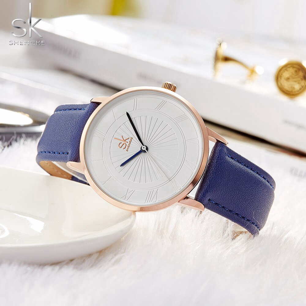 Đồng hồ đeo tay Shengke kết cấu thạch anh dây đeo bằng da chống thấm nước thời trang cho cặp đôi