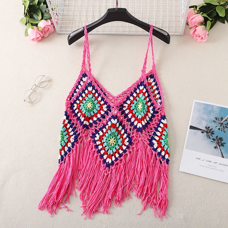 Áo Croptop Dệt Kim Khoét Lỗ Phong Cách Boho Quyến Rũ Cho Nữ