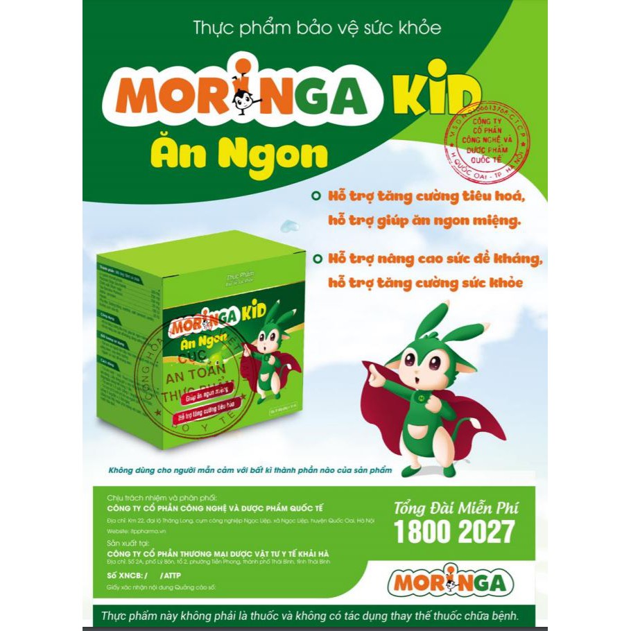 Siro Moringa Kid - Giúp Bé Ăn Ngon, Tăng Cường Hệ Tiêu Hóa Hộp 20 Ống