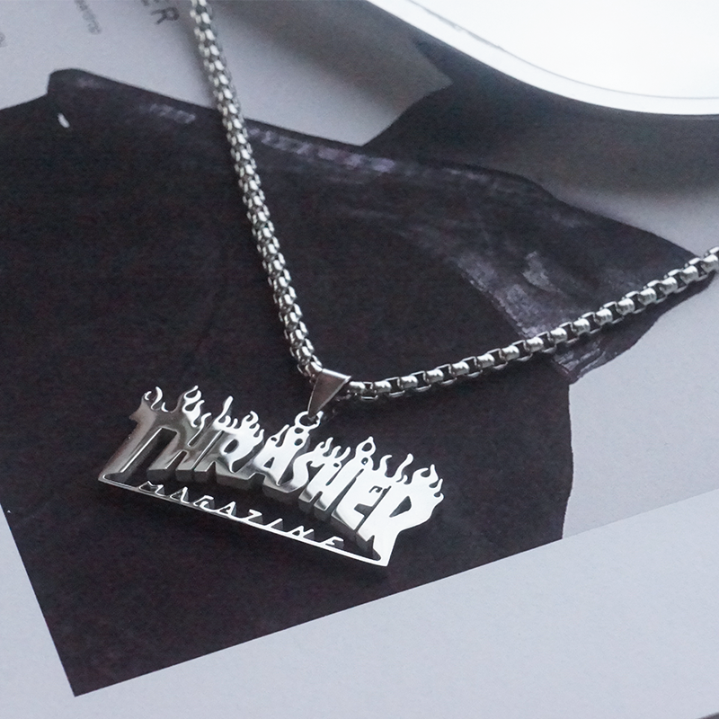 Vòng cổ thép titan mặt chữ phong cách hiphop đường phố cá tính