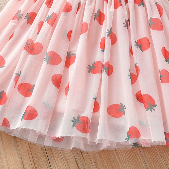 Đầm Công Chúa Phối Lưới In Họa Tiết Dâu Tây Ngọt Ngào Thời Trang Mùa Hè Hàn Quốc 202