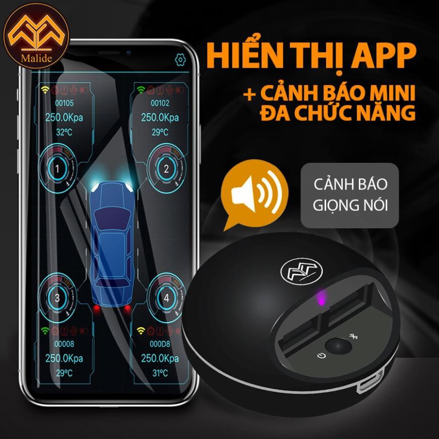 [CHÍNH HÃNG] Cảm biến áp suất lốp van ngoài Malide kết nối APP di động + Đầu thu mini cảnh báo giọng nói - Model B03R03