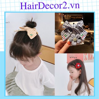 Kẹp tóc hình nơ kẻ caro phong cách tiểu thư có kèm hoa đính tóc