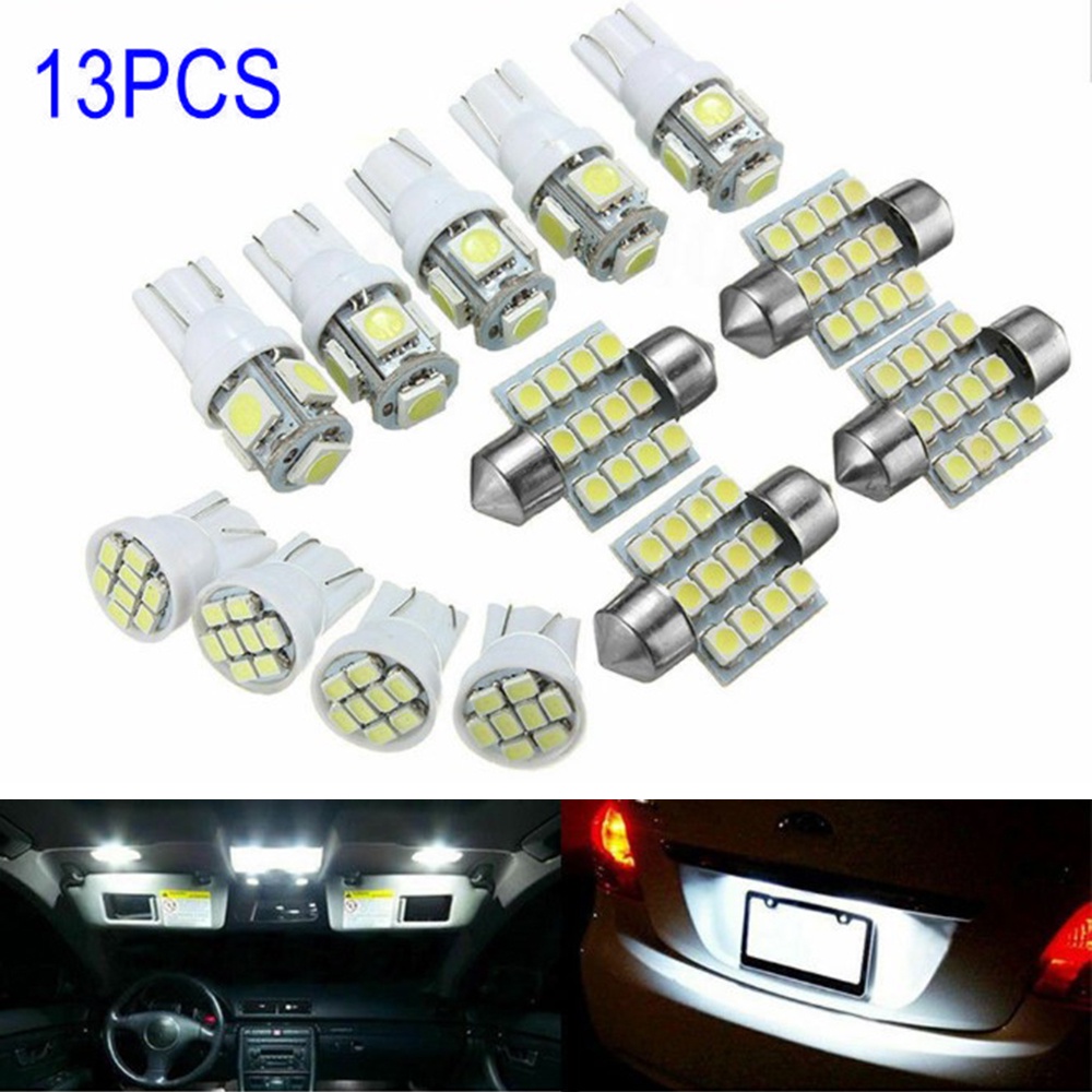 Set 13 Đèn LED SMD Ánh Sáng Trắng Siêu Sáng Gắn Trần Xe Ô Tô