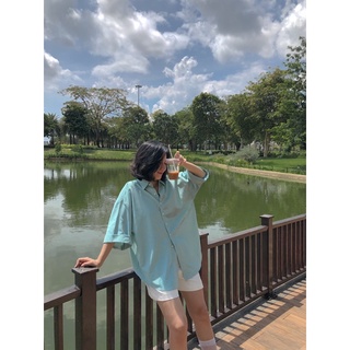Sơmi sọc tay ngắn form rộng - DELYN