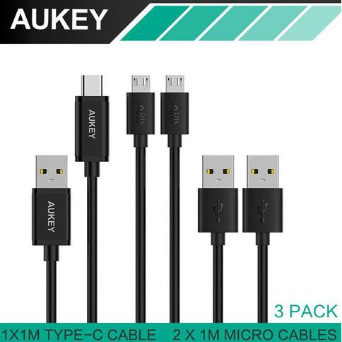 Set 3 Dây Cáp Sạc Terlariss Aukey Cổng Usb Type-C & Micro Usb (Bộ 3 Cái) Cb-Td1 |