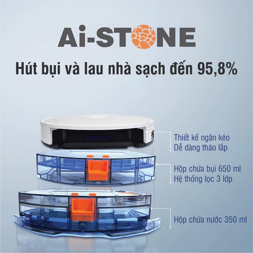 Robot hút bụi lau nhà Ai-STONE V6S Pro hiện đại cao cấp - Bảo hành 12 tháng