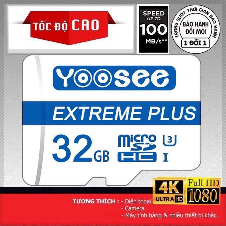 Thẻ Nhớ Micro Yoosee Extreme Plus 32GB UHS-I U3 4K R90MB/s W40MB/s (Trắng xanh) - Chuyên Camera
