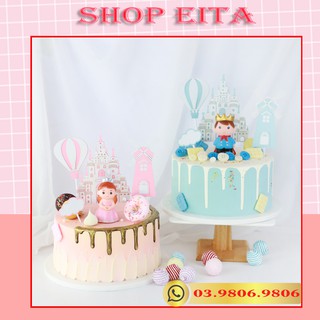 Topper cắm công chúa, hoàng tử bóng mây trang trí bánh kem, trang trí bánh sinh nhật