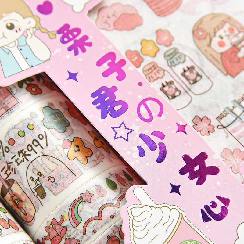 Hộp 20 món washi tape + sticker nhiều hình cute dễ thương, băng dính washi tape trang trí sổ tay đẹp mắt CREAMY