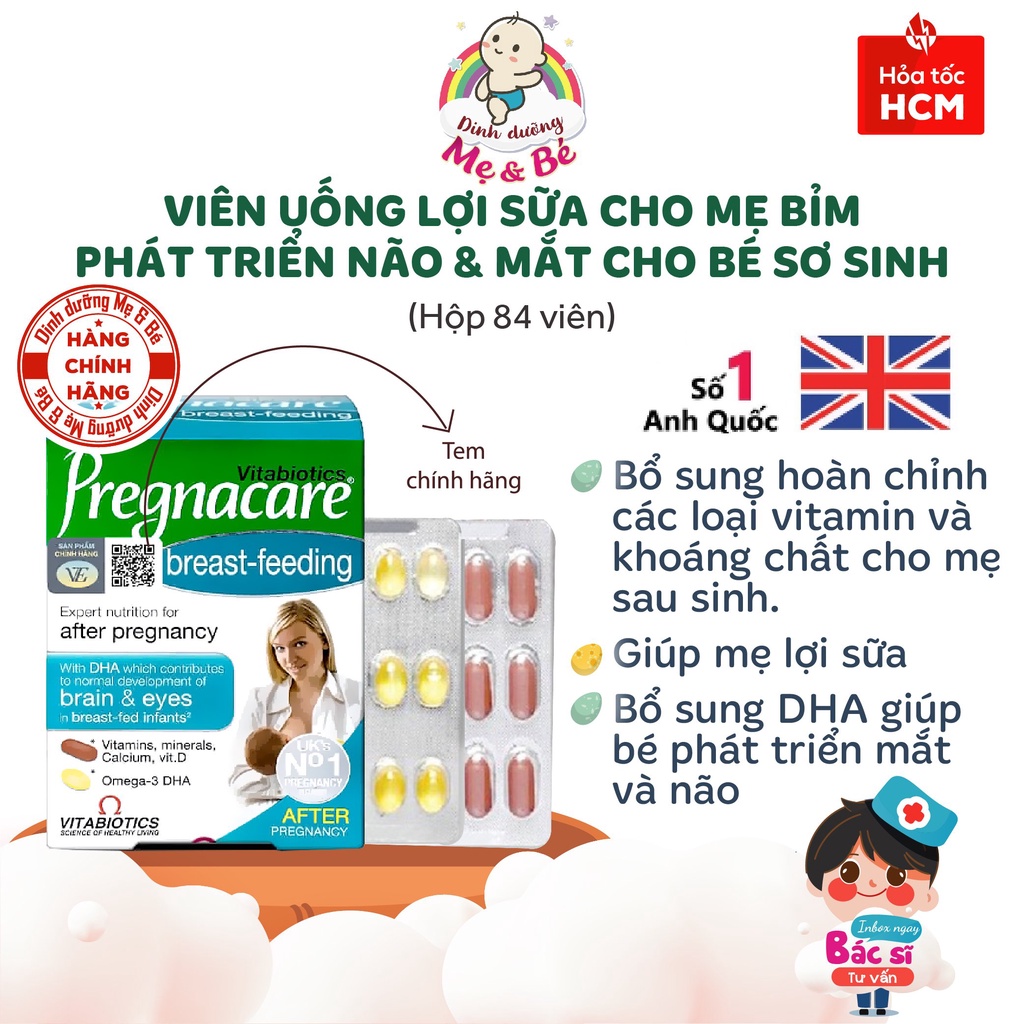 Vitamin cho mẹ sau sinh VITABIOTICS Pregnacare Breast Feeding - bổ sung Vitamin, Canxi, lợi sữa (H/84v)