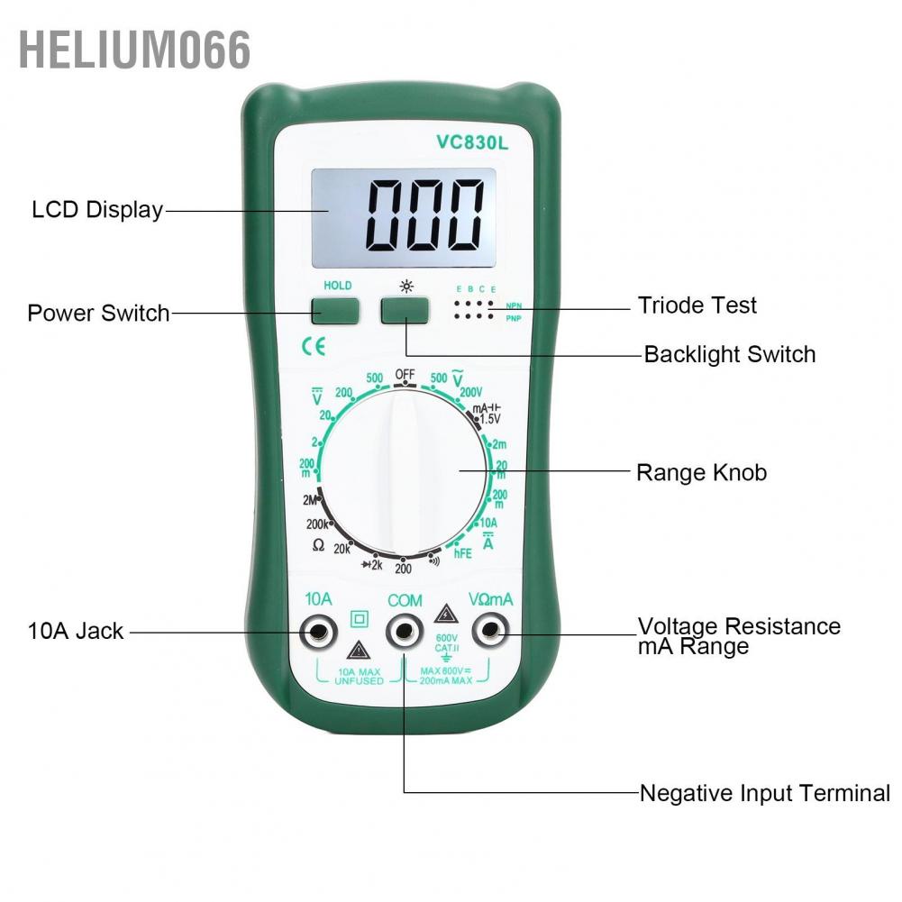 Máy đo vạn năng kỹ thuật số   Màn hình LCD Đồng hồ vạn năng điện áp kỹ thuật số đa chức năng Bộ kiểm tra điện trở hiện tại VC830L  Helium066