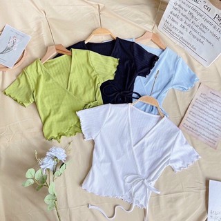 Áo Croptop Cổ v đắp chéo cột dây.