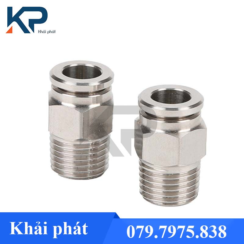 Nối khí nén inox- nối hơi IPC- cút nối nhanh PC inox 304- nối inox ren ngoài IPC ống 4 6 8 10 12