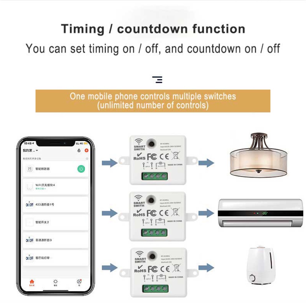 Hàng Có Sẵn Công Tắc Thông Minh Wifi Mini Tuya Bộ Điều Khiển Từ Xa Điện Thoại Di Động Dây Đơn Rf / Rf433 Wifi Cod