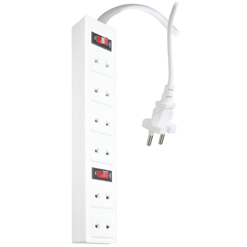 Ổ cắm Điện Quang ĐQ 001A-01 - 6 lỗ 2 chấu - dây dài 2m/5m - 2 công tắc