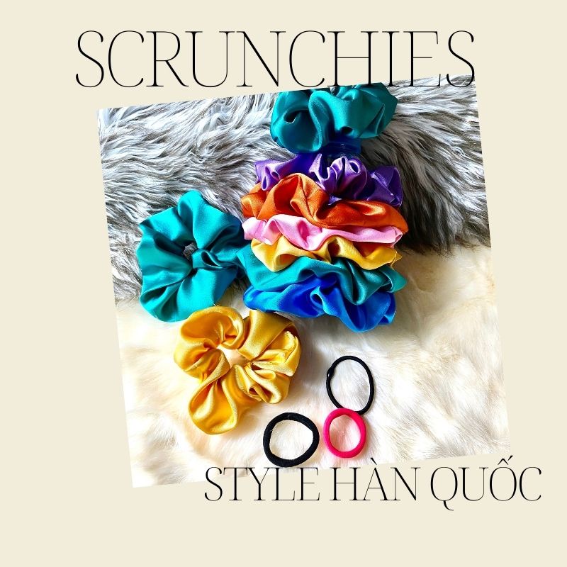 Dây cột tóc scrunchies Hàn Quốc vải satin phi bóng màu trơn cá tính Shop Nhà Hũ