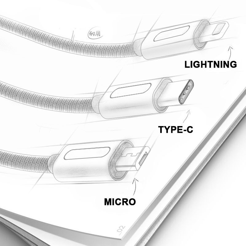 Dây Cáp Sạc Nhanh 3 Trong 1 Type-C Micro USB Cao Cấp