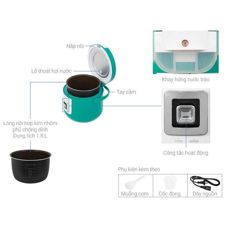 NỒI CƠM ĐIỆN 1.8L SUNHOUSE MAMA SHD8658G | BigBuy360 - bigbuy360.vn