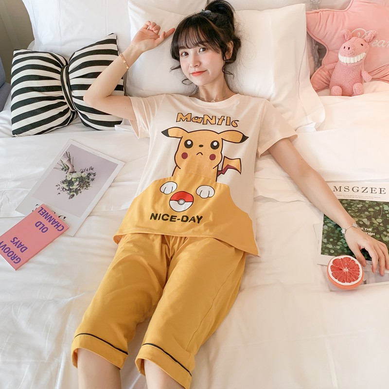 Bộ Đồ Ngủ Cotton Hình Pikachu Đáng Yêu Quyến Rũ Cho Nữ