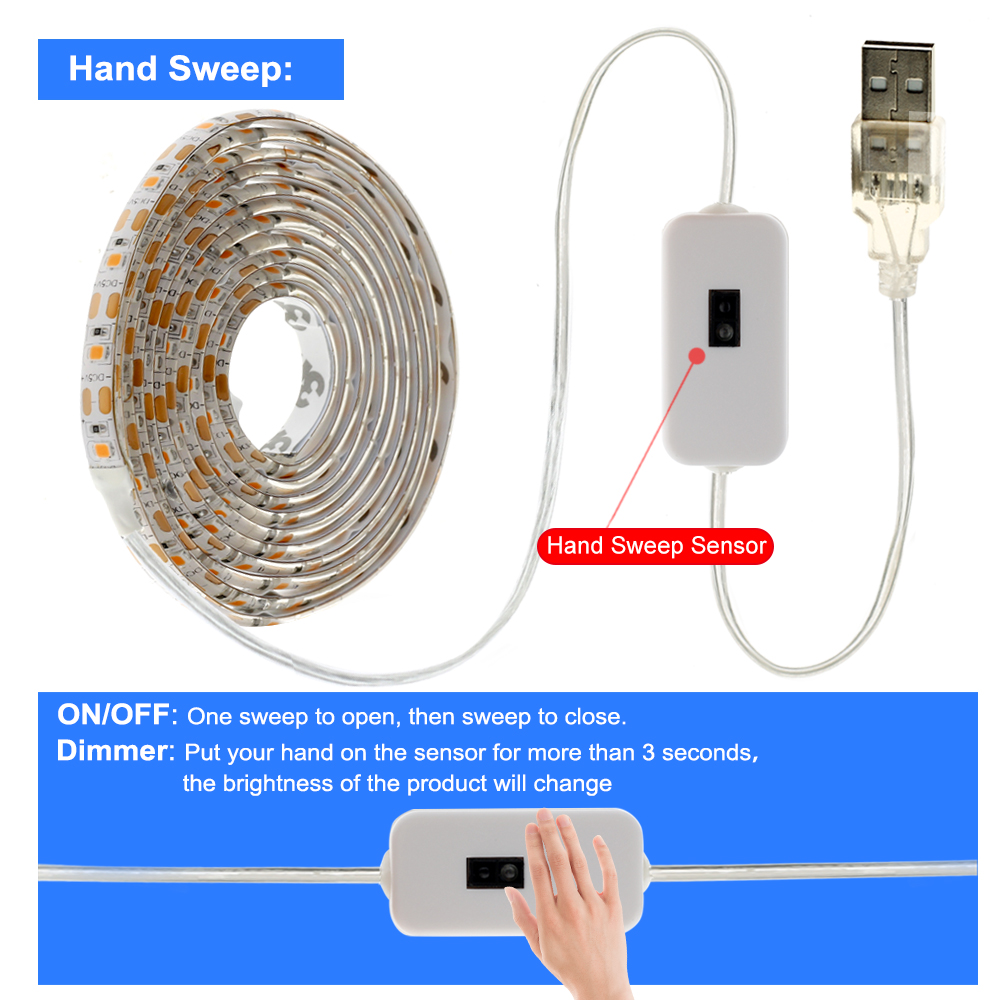 2835 USB Light 5V LED Strip Light Touch Switch / Hand Sweep Cabinet Lights Decor Fairy Light for Home